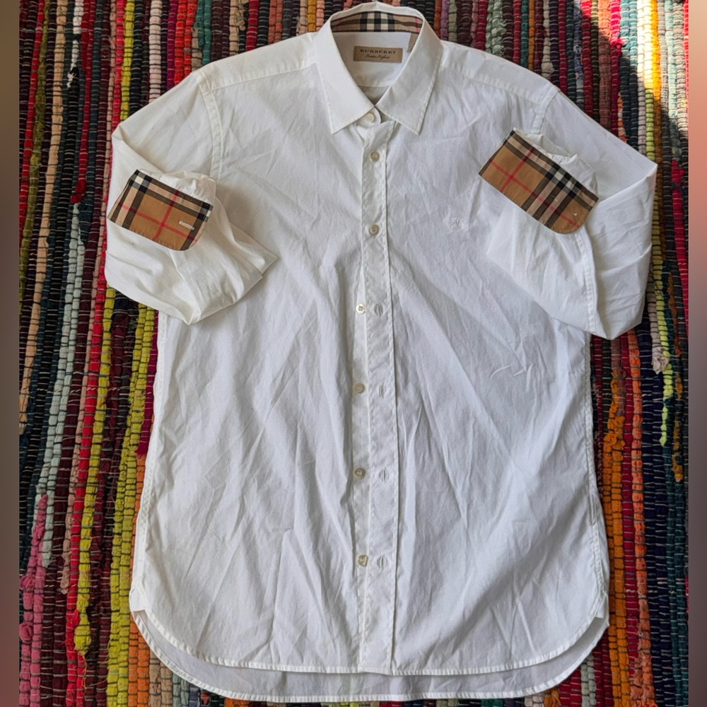 Burberry White Shirt with Tan Check Accents